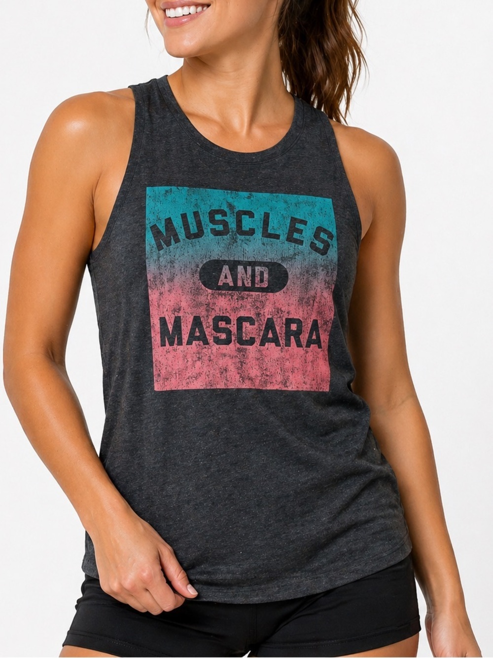 Chin Up Apparel Charcoal Tank with Teal and Pink Ombre Graphic